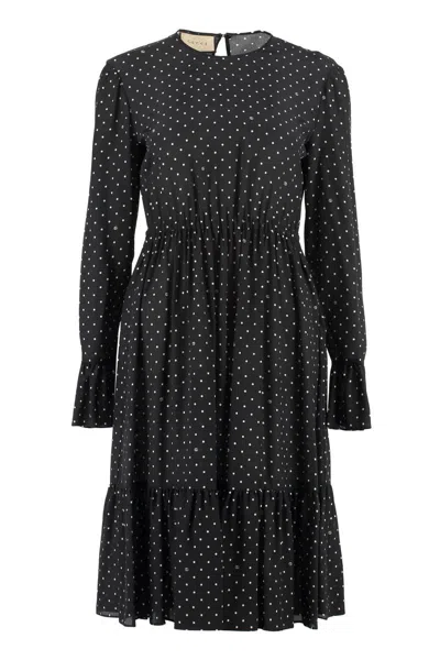 Gucci Silk Polka-dot Mini Dress For Women In Black