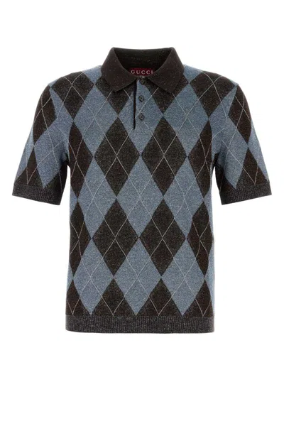 Gucci Embroidered Checked Wool-blend Polo Shirt In Multi