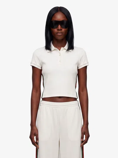 Gucci Ribbed Slim-fit Cropped Short-sleeve Polo Shirt In White