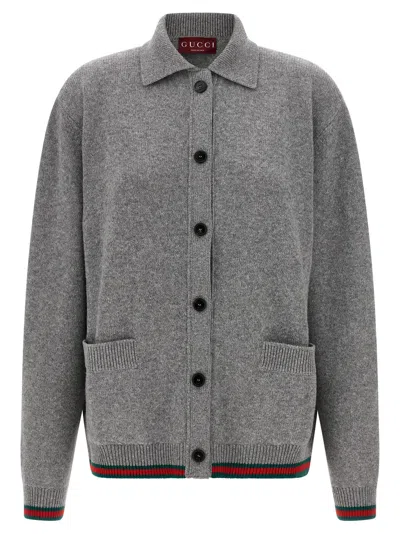 Gucci Women Polo Cardigan In Gray