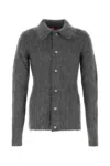 Gucci Men Grey Cardigan With Classic Collar And Brushed Effect In Mohair Blend Woman In Gray