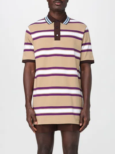 Gucci Beige Polo Shirt With Logo Imprinted On The Front And All-over Striped Motif In Cotton Man In Multi