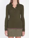 Gucci Polo In Cashmere And Silk With Web Detailing In Green