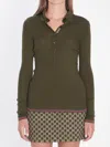 Gucci Polo In Cashmere And Silk With Web Detailing In Brown