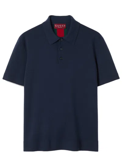 Gucci Wool Polo Shirt Web Detail In Blue