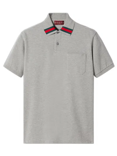 Gucci Stretch Cotton Piquet Polo Shirt In Grey