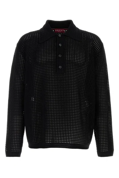 Gucci Polo In Crochet Nero Uomo