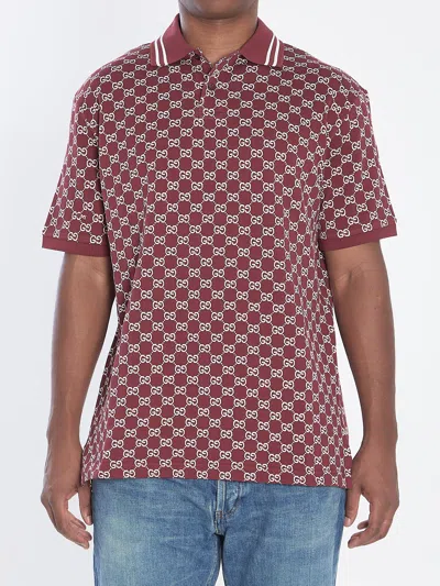 Gucci Polo In Gg Jacquard Cotton Piqué In Brown
