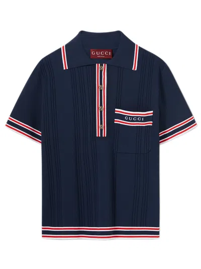 Gucci Womens Brand-embroidered Short-sleeved Woven-blend Polo Shirt Blue Mc Mix