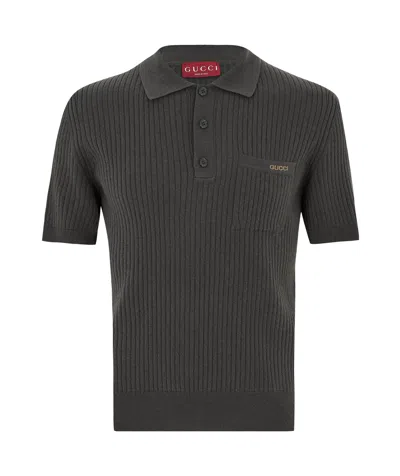 Gucci Ribbed Wool-cashmere Blend Polo Shirt In Green