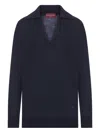 Gucci Lightweight Wool Polo Shirt With Embroidered Logo In Blue