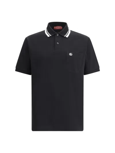 Gucci Blue Stretch Cotton Embroidered Polo Shirt