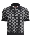 Gucci Black Polo Shirt With Ribbed Trims In Gg Canvas Woman In Black