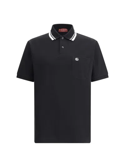 Gucci Blue Stretch Cotton Embroidered Polo Shirt