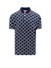 Gucci Mens Monogram-pattern Striped-trim Cotton Polo Shirt Ink White In Blue