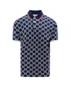 Gucci Mens Monogram-pattern Striped-trim Cotton Polo Shirt Ink White In Blue