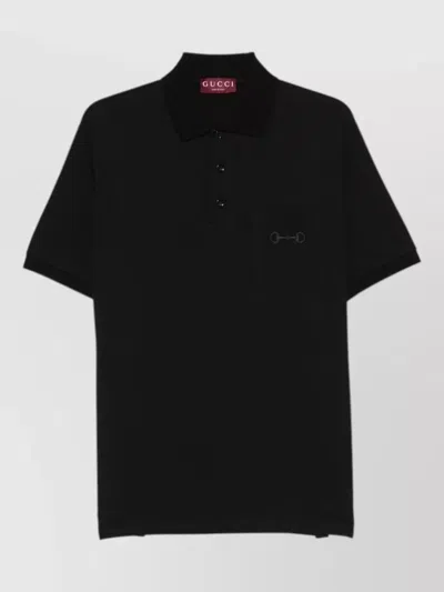 Gucci Polo Shirt Chest Pocket Equestrian Detail Collar In Black