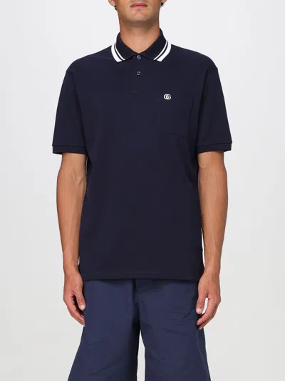 Gucci Blue Stretch Cotton Embroidered Polo Shirt