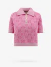 Gucci Gg Cropped Wool Jacquard Polo Shirt In Pink