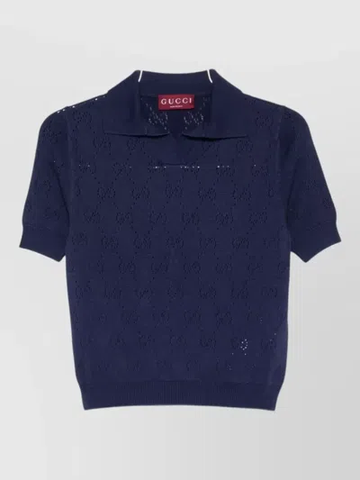 Gucci Polo Shirt Textured Pattern Short Sleeves In Blue