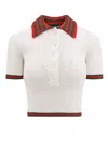 Gucci Web Stripe Cotton-blend Lace Polo Shirt In White