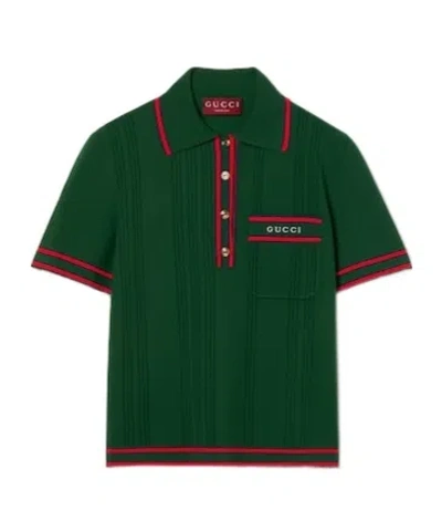 Gucci Polo Shirt With Striped Trim In Green