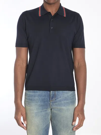 Gucci Web-trim Knitted Polo Shirt In Black
