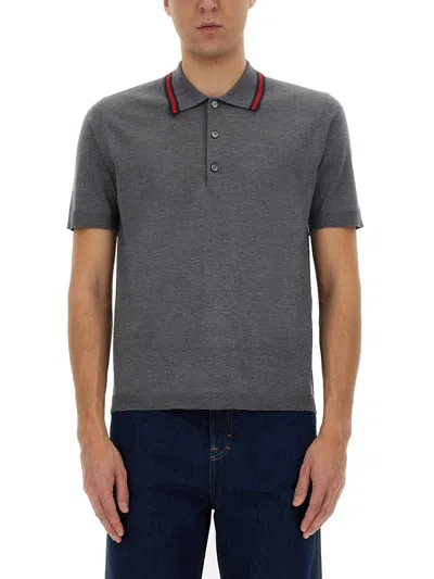 Gucci Grey Knit Web Polo Shirt In Gray