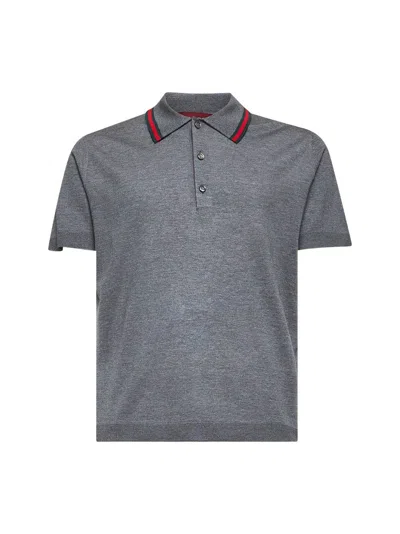 Gucci Grey Knit Web Polo Shirt In Gray