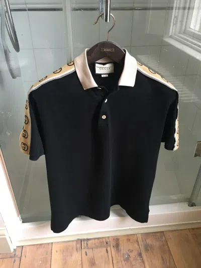 Pre-owned Gucci Polo T-shirt W/ Interlocking G Size Large Rrp $900 In Black