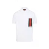 Gucci White Polo Shirt With Classic Collar And Logo Lettering Print With Web Detail On The Front In Cotton In White