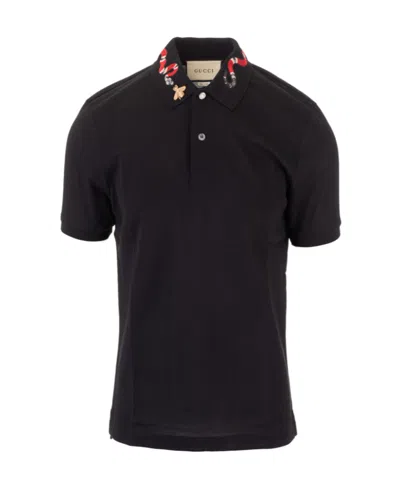Gucci Polo With Snake Embroidery In Black
