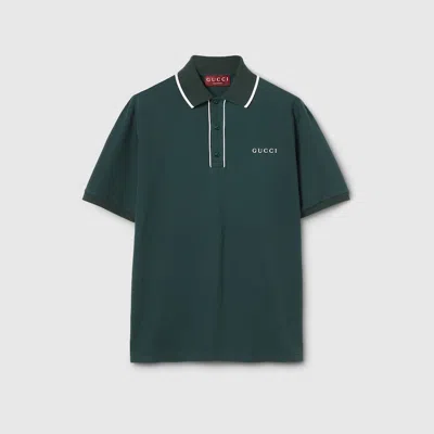 Gucci Men Cotton Piquet Polo Shirt With Embroidered Logo In Green