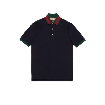 GUCCI GUCCI POLOSHIRT AUS BAUMWOLL-PIQUÉ MIT WEB AM KRAGEN