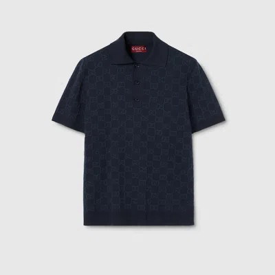 Gucci Knitted Shirt Polo Collar Short Sleeves In Black