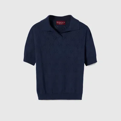 Gucci Poloshirt Aus Gg Pointelle-baumwolle Und -seide In Blue