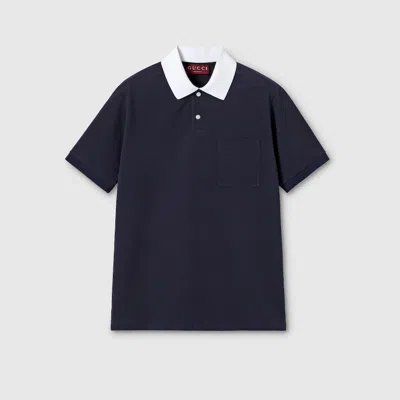 Gucci Polo Shirt Chest Pocket Contrasting Collar In Blue