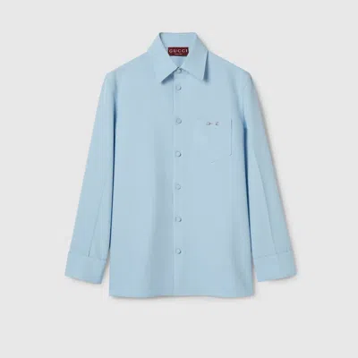 Gucci Polyester Twill Shirt With Horsebit In Blue