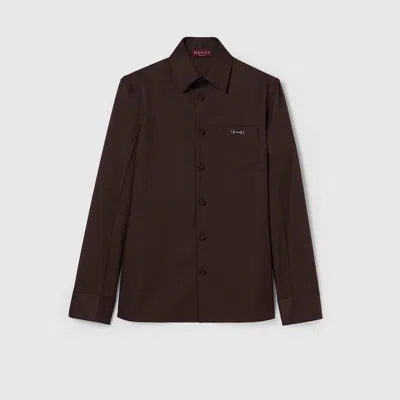 Gucci Polyester Twill Shirt With Horsebit In Brown