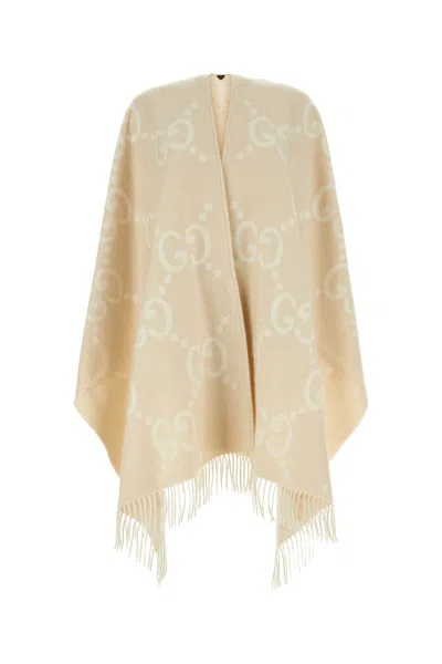 Gucci Gg Wool Poncho In Beige