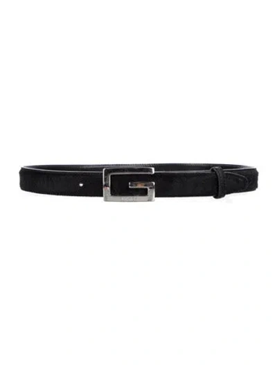 Pre-owned Gucci Pony Hair Belt Gg Logo Belt In Black