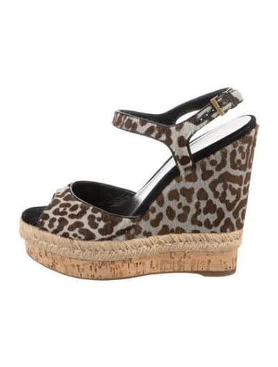 Pre-owned Gucci Ponyhair Animal Print Espadrilles In Grey