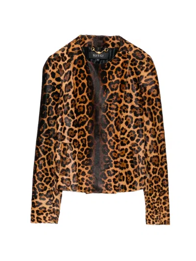 Pre-owned Gucci Ponyhair Leopard Print Jacket In Neutral