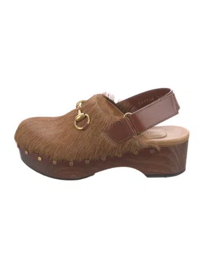 Pre-owned Gucci Ponyhair Mules In Brown