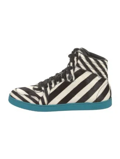 Pre-owned Gucci Ponyhair Striped Wedge Sneakers In Neutral