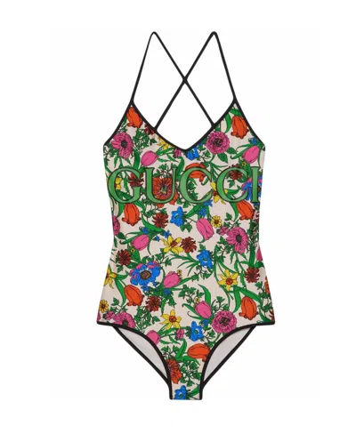 Gucci Pop Flora Print Swimsuit In Multicolor