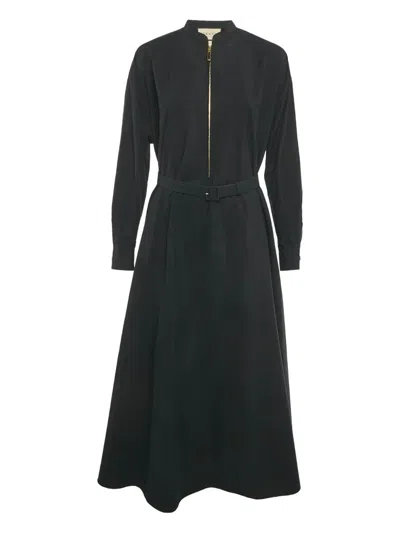 Pre-owned Gucci Poplin Belted Maxi Dress In Black