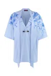 Gucci Midi Dress With Floral Embroidery And V-neckline In Blue