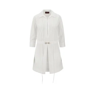 Gucci Poplin Mini Dress With Horsebit Detail In White