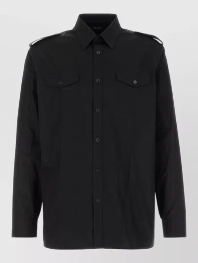Gucci Poplin Shirt Epaulettes Chest Pockets Cuffs In Black